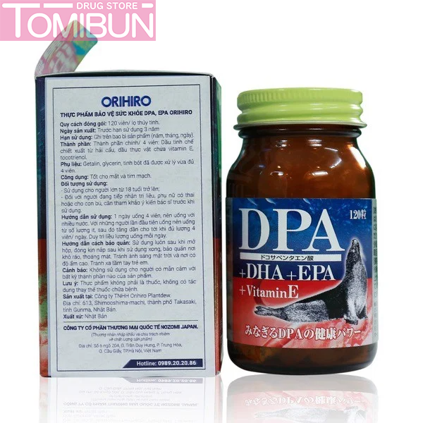 THỰC PHẨM BẢO VỆ SỨC KHỎE DHA DPA EPA VITAMIN E ORIHIRO 120 VIÊN