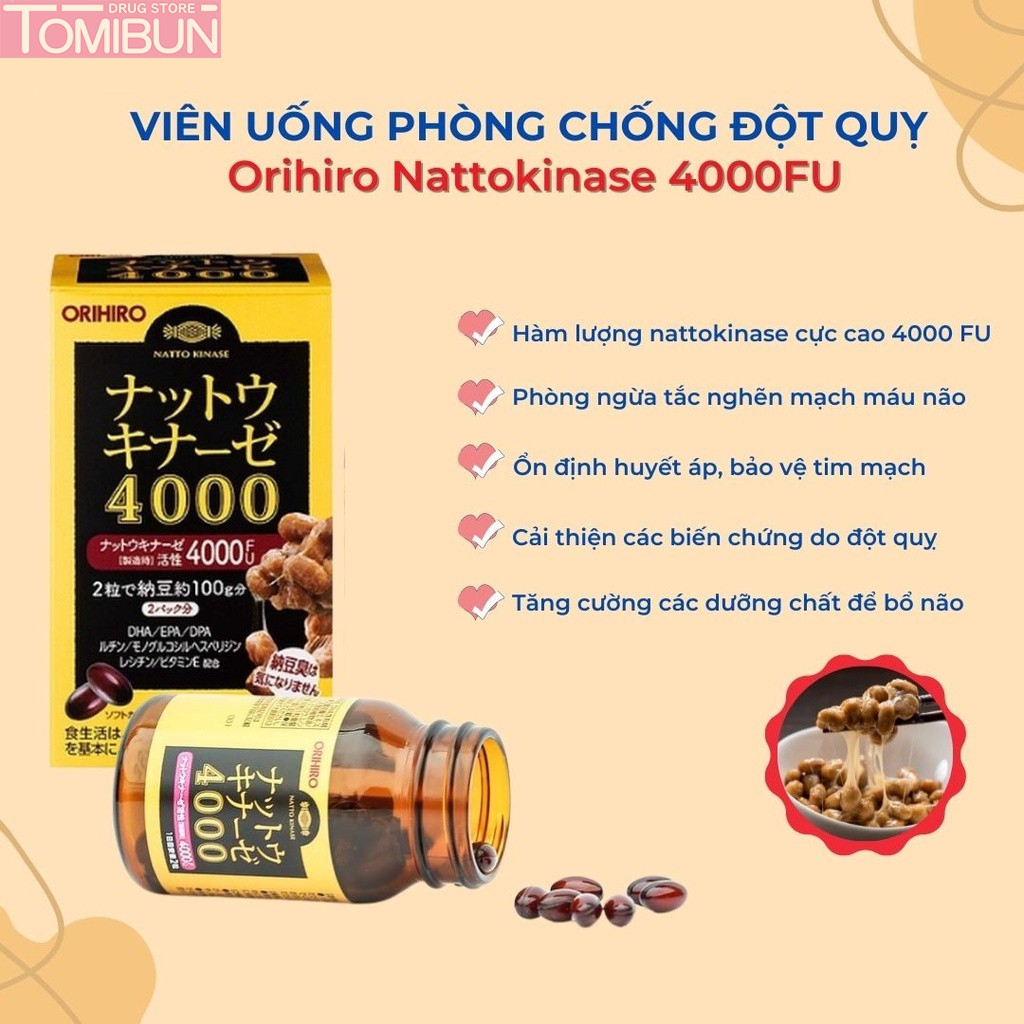 VIÊN UỐNG HỖ TRỢ ĐIỀU TRỊ ĐỘT QUỴ NATTOKINASE 4000 FU ORIHIRO 60 VIÊN