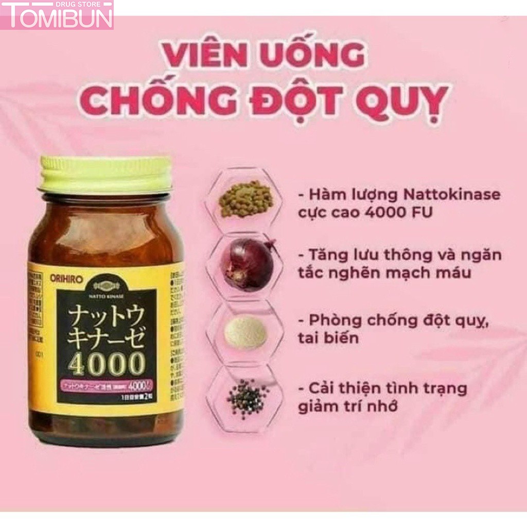 VIÊN UỐNG HỖ TRỢ ĐIỀU TRỊ ĐỘT QUỴ NATTOKINASE 4000 FU ORIHIRO 60 VIÊN